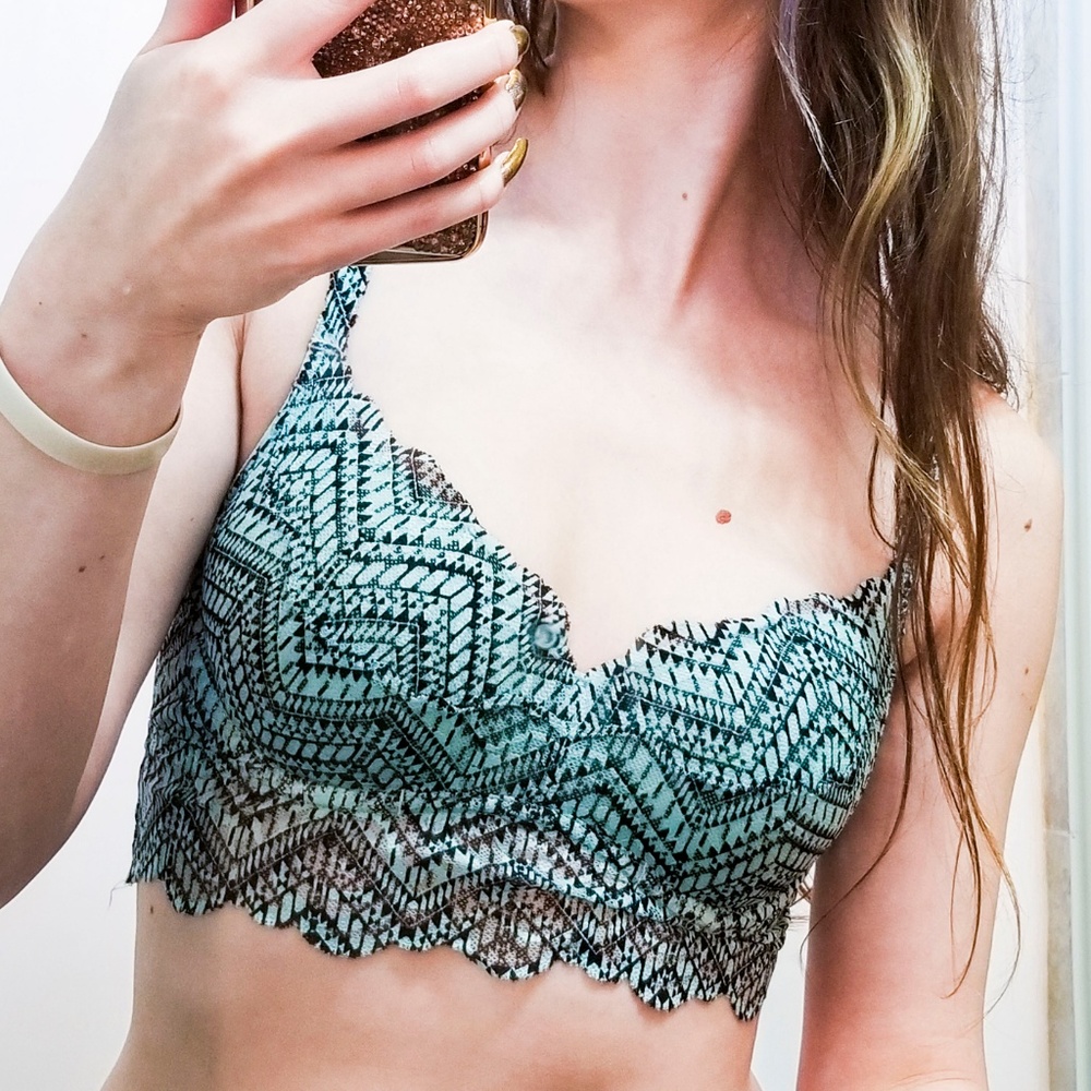 PINK Mint Blue & Black Padded Print Bralette Small